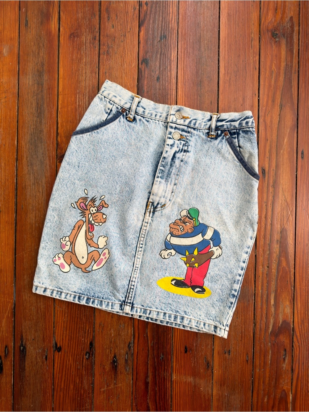 Vintage 80s Hysteric et Vous cartoon acid wash jean skirt 100% cotton